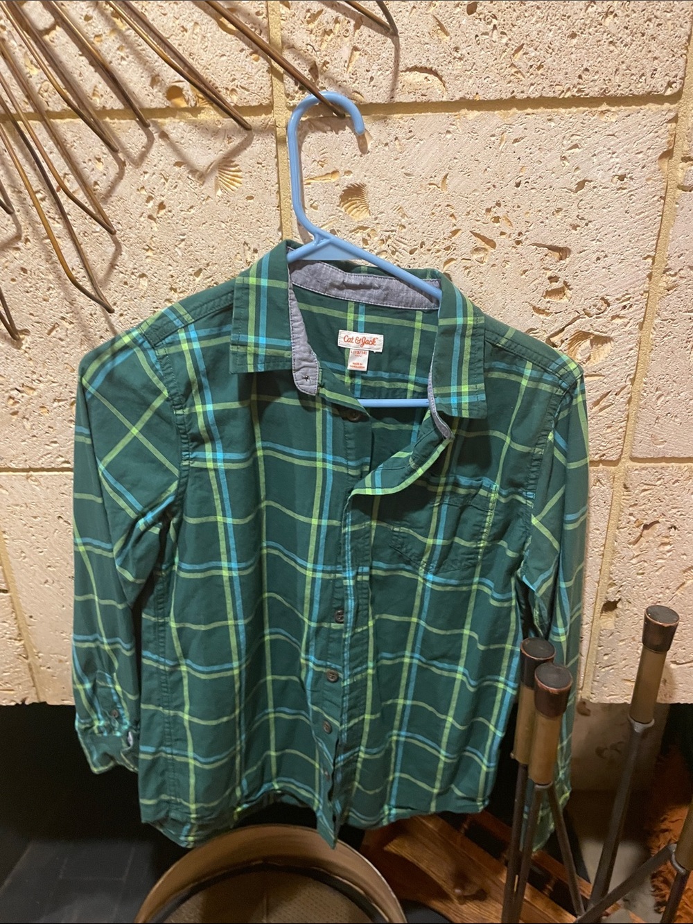 Cat & Jack Green Plaid Button-Down Shirt